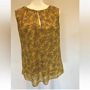 CAbi Golden Yellow Paisley Women’s Sleeveless Career Blouse,#3617 Small
